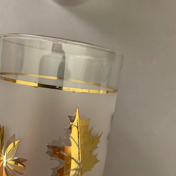 Libbey Double Old Fashioned Frost Gold Leaves Glasses 4 1/8" High Lot of 3 - Picture 9 of 10